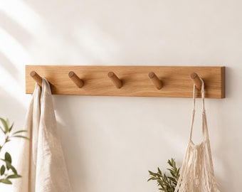 Wooden Wall Hook Rail, Scandinavian Beech Wood Hooks, Entryway Coat RackDecor
