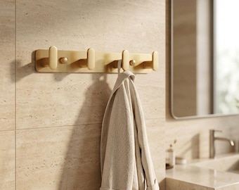 Solid Copper Brushed Gold Wall Hook Rack, Minimalist Entryway Organizer Hooks
