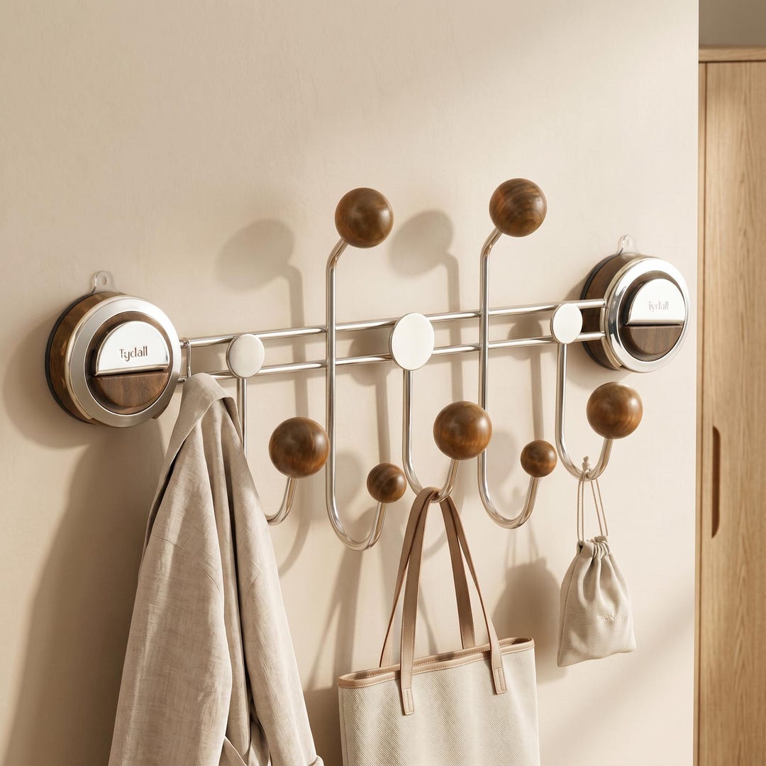 Modern Metal Wood Suction Cup Hook Rack – No Drill Organizer for ...