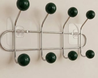 Dark Green Ball Hook Rack, Mid Century Modern Metal Entryway Organizer