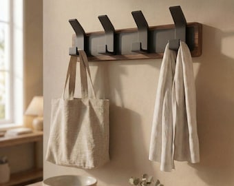 Modern Wood Coat Rack, Wall Mounted Hooks, Minimalist Entryway Organizer