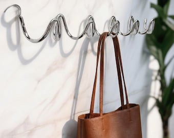 Silver Wavy Iron Hooks, Modern Zigzag Wall Organizer, Minimalist Entryway Rack
