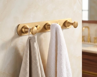 Brushed Brass Towel Hook Rack: Minimalist Wall Mounted Bathroom Organizer