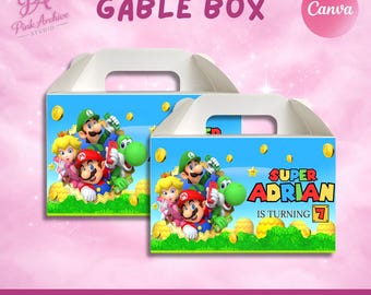 Super Mario Gable Box Label Kids birthday Party Favor ma1