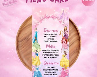 Disney Princess Menu Card Girls Birthday Decor pr1