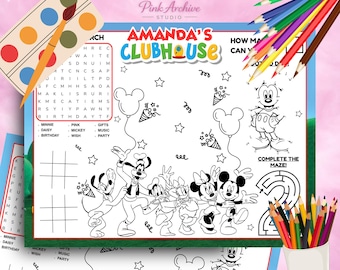 Mickey Mouse Clubhouse Placemat Kids Birthday Activity Sheet mm1