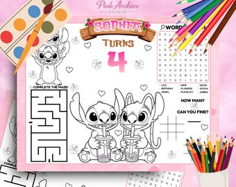 Tovaglietta di Lilo e Stitch, foglio di attività per la festa di compleanno dei bambini li1