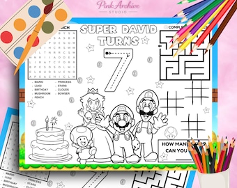 super mario placemat kids birthday party activity sheet ma1