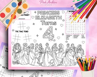 napperon princesses disney, feuille d'activités pour l'anniversaire des enfants, numéro 1