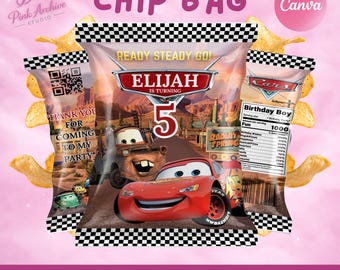 Cars Chip Bag Label Kids Birthday Party Favor ca1