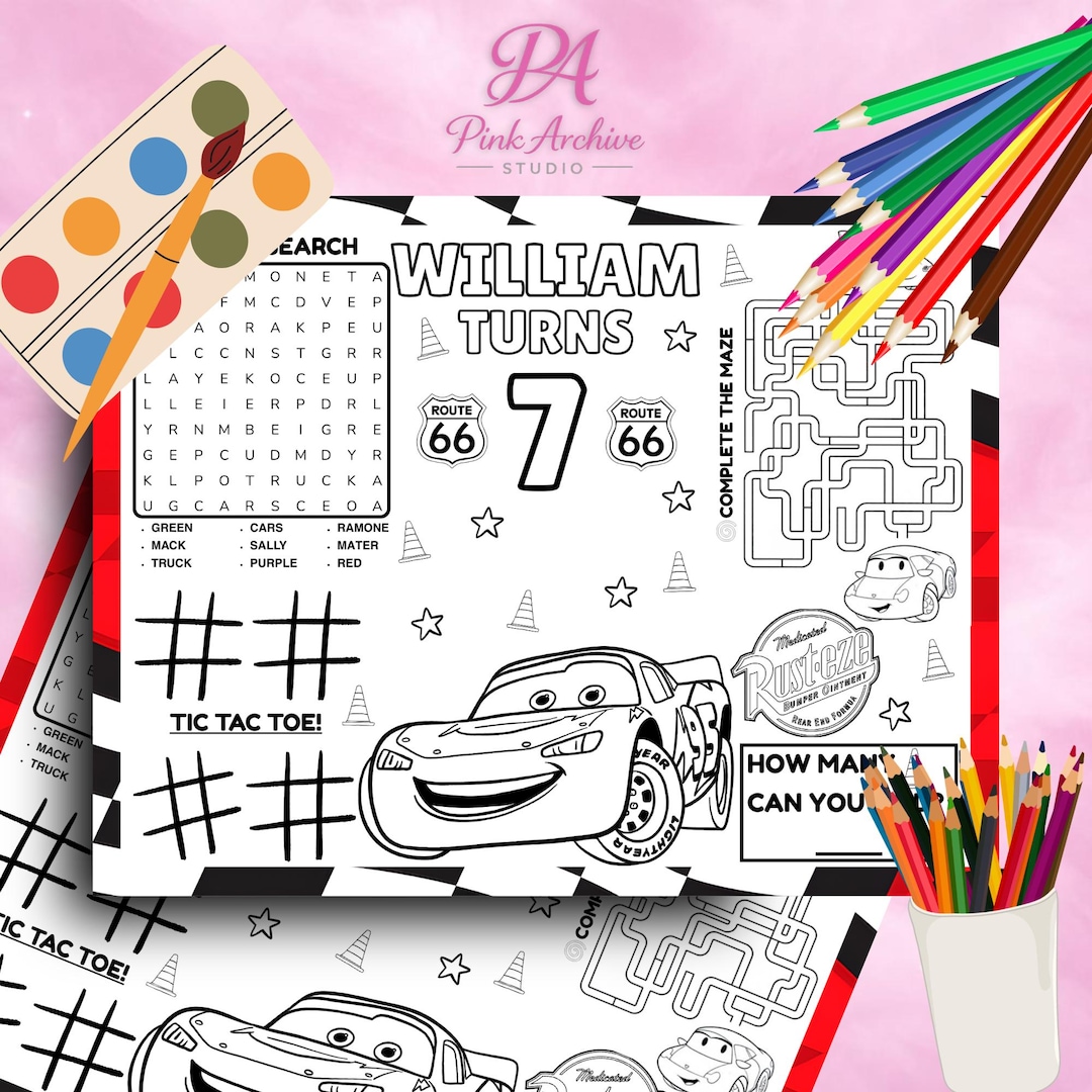 Cars Placemat Lightning Mcqueen Activity Sheet Ca1 - Etsy