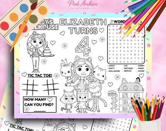 gabby dollhouse birthday placemat kids party activity gb1