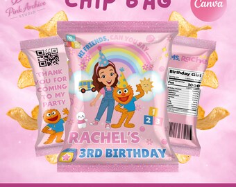 Ms Rachel Chip Bag Label Kids Birthday Party Favor mr1