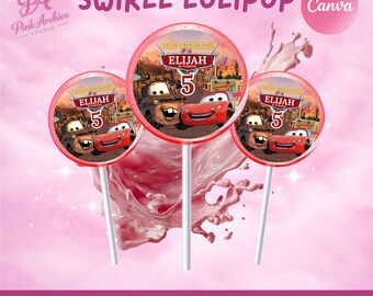 Autos Swirll Lolipop Label Kindergeburtstag Gastgeschenk ca1