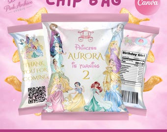Disney Princess Chip Bag Label Kids Birthday Party Favor pr1