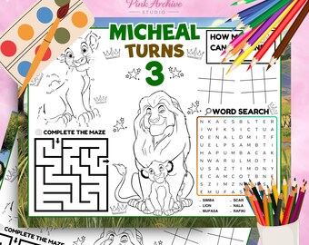 The Lion KIng Placemat Kids Bithday Party Activity Sheet li1