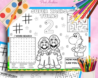 super mario placemat kids birthday party activity sheet ma1