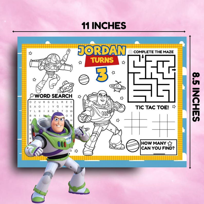 Buzz Lightyear Math Worksheet Buzz Lightyear Placemat Toy Story Birthday Activity Sheet Ts1 - Etsy
