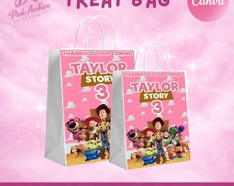 Toy Story Pink Treat Bag Label Girls Birthday Party favor ts1