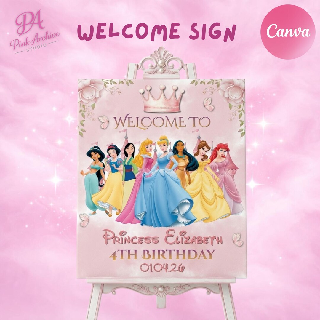 Welcome Princesses Princess Welcome BANNER Kids Birthday Party Enterance Sign Pr1 - Etsy