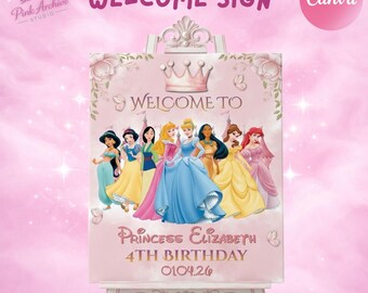 Princess Welcome BANNER Kids Birthday Party Enterance Sign pr1