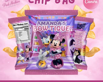 Étiquette de sac à puces Bow-tique Minnie Mouse, cadeau d'anniversaire pour enfants mb1