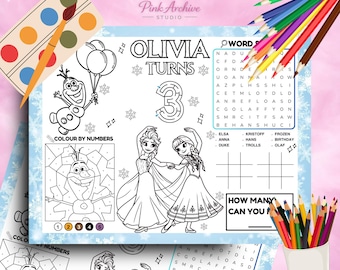 Frozen Birthday Placemat Kids Activity Sheet fr1