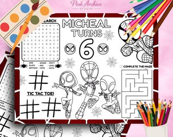 spidey birthday placemat kids party activity sheet sp1