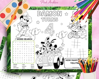 Mickey Mouse Safari Placemat Kids Birthday Party Activity Sheet mm1