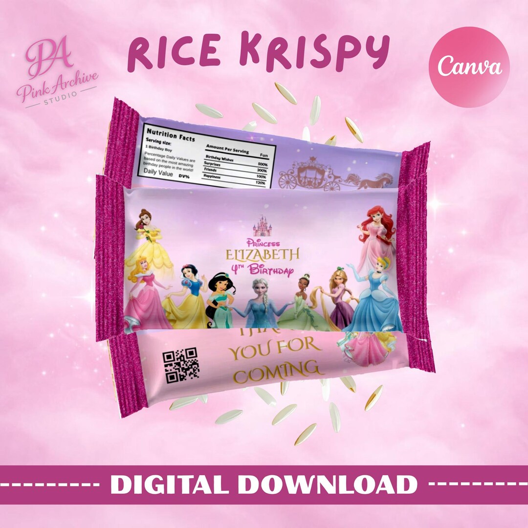 Princess Rice Paper Princess Rice Krispies Label Kids Birthday Party Favor Pr1 - Etsy Canada