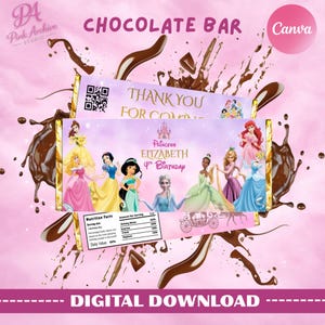 Etichetta per barretta di cioccolato "Principessa" per feste di compleanno per bambini pr1