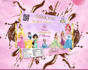 Étiquette de barre de chocolat Princesse Cadeau de fête d'anniversaire pour enfants pr1