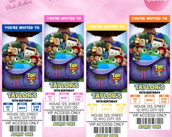 Toy Story Movie Ticket-Einladung Kinder-Geburtstagskarte Invite ts1