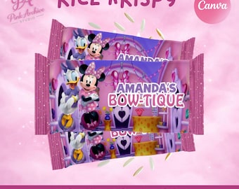 Minnie Mouse Bow-tique Rice Krispies Label Cadeau d'anniversaire pour enfants mb1