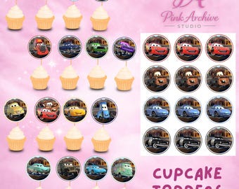16 Cars Cupcake Toppers Lightining McQueen birthday decor ca1