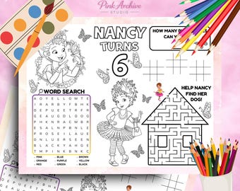 Feuille d'activités de fête d'anniversaire pour enfants Nancy fantaisie fn1