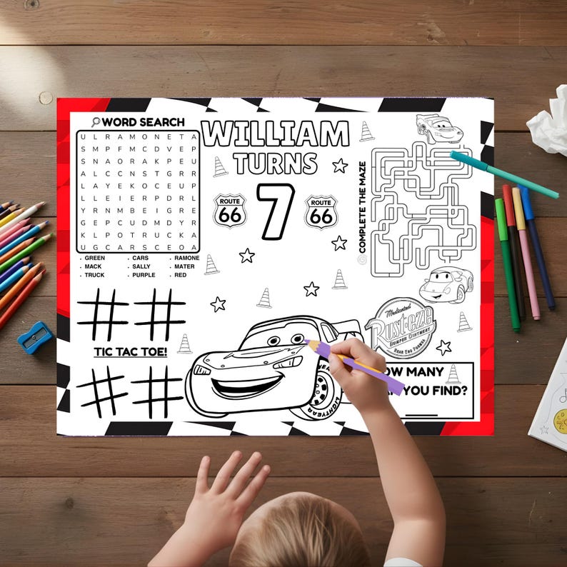 Cars Placemat Lightning Mcqueen Activity Sheet Ca1 - Etsy