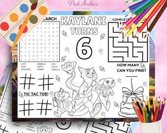 Feuille d'activités pour enfants : set de table anniversaire zootopia zo1
