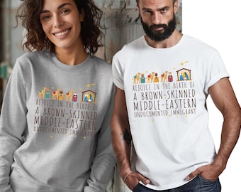Rejoice Nativity T-Shirt: Brown-Skinned Middle-Eastern Jesus Tee