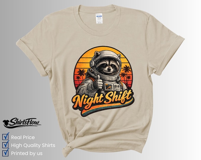 Retro Astronaut Raccoon Night Shift Vintage Sunset Space