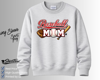Baseball Mom Log Sleeve T-Shirt, Baseball Mom Shirt, Sports Mom Tee, Game Day Shirt,  Baseball Mom Gift, Cute Sports Mom Tee