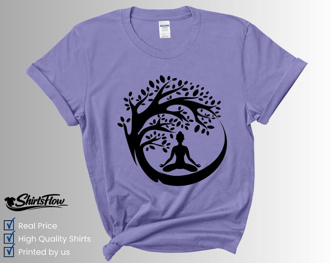 Yoga Tree Pose T-Shirt, Meditation Zen Graphic Tee, Mindfulness Apparel