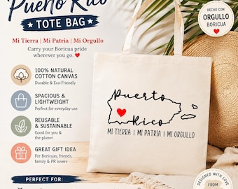 Puerto Rico Tote Bag | Puerto Rican Pride Canvas Tote | Boricua Gift Bag | Puerto Rico Travel Souvenir Tote | Hispanic Heritage Shopping Bag