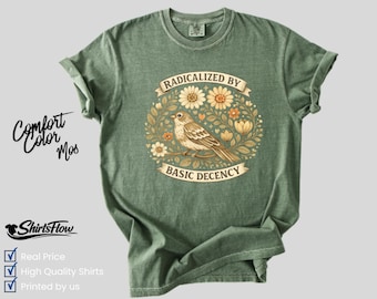 Radicalized by Basic Decency Bird Graphic Tee | Vintage Botanical Cottagecore Shirt