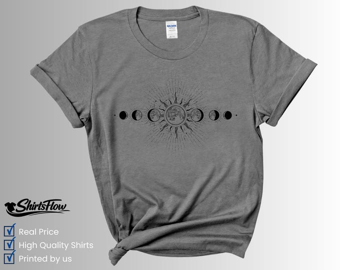 Celestial Moon Phase T-Shirt, Mystic Lunar Graphic Tee, Astrology Boho Cosmic Shirt