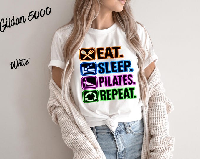 Eat Sleep Pilates Repeat T-Shirt | Pilates Lover Shirt | Pilates Instructor Gift | Funny Workout Tee | Fitness Gym Shirt | Pilates Gift