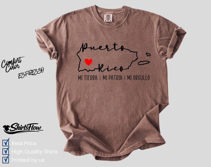 Comfort Colors Puerto Rico Map Shirt, Boricua Pride Tee, Island Heritage Apparel