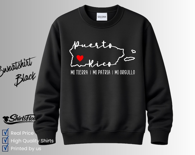 Puerto Rico Sweatshirt, Boricua Pride Map, Island Heritage Tee