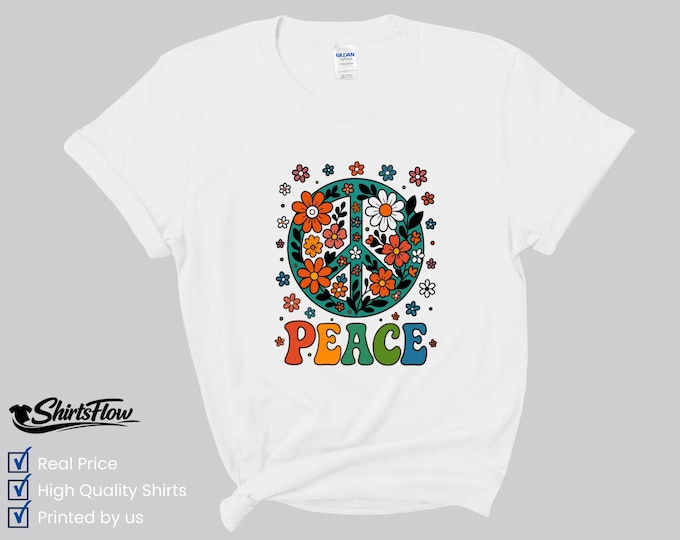 Groovy Peace Sign Shirt – Retro Floral Graphic Tee, Positive Vibes Apparel