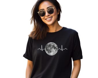 Moon Heartbeat Shirt, Celestial Heartbeat T-Shirt, Moon Lover Tee, Cosmic Graphic Shirt, Astronomy Shirt, Spiritual Aesthetic Shirt